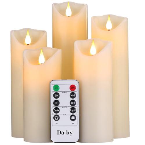Candele LED di Da by, set di 5 Fiamma LED lampeggiante (14 cm, 15 cm, 16 cm, 18 cm, 20 cm), 300 ore di candele senza fiamma con telecomando a 10 tasti.[Classe di efficienza energetica A]