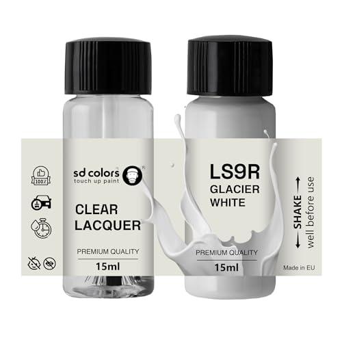 SD COLORS GLACIER WHITE LS9R 2Y S9R Nuovo kit di riparazione penna per ritocchi 15 ML pennello graffio chip codice colore LS9R 2Y S9R bianco lucido (vernice + laccetto)