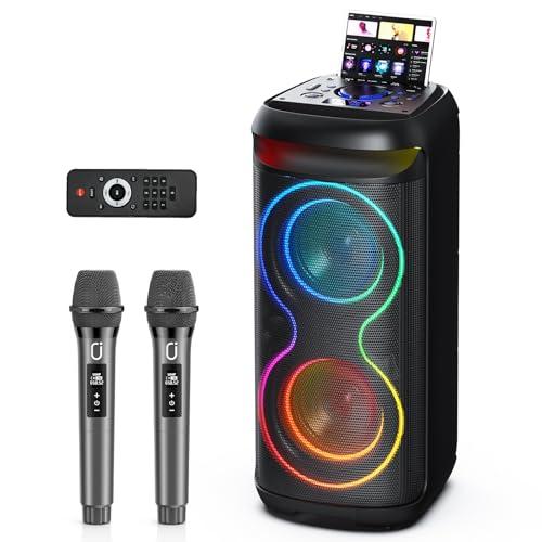 HWWR Karaoke Professionale Completo, Grande Altoparlante Bluetooth Portatile Karaoke con 2 Microfoni Wireless, Cassa karaoke Ricaricabile per casa Party, Supporto TF/USB/AUX/TWS