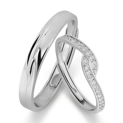 Meissa 2pcs anelli di coppia in argento sterling per lei e lui Love You Forever Infinity Wedding Bands Anelli promessa d'argento con Cubic Zirconia gioielli sposa, Set di due anelli