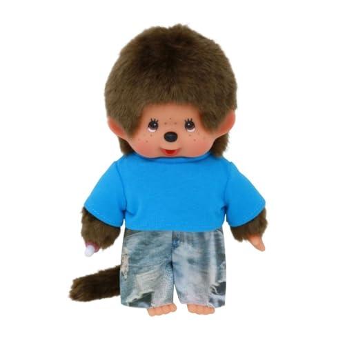 Sekiguchi 253852 - Monchhichi Originale con Jeans e Maglietta, Peluche Alto Circa 20 cm in Peluche Marrone