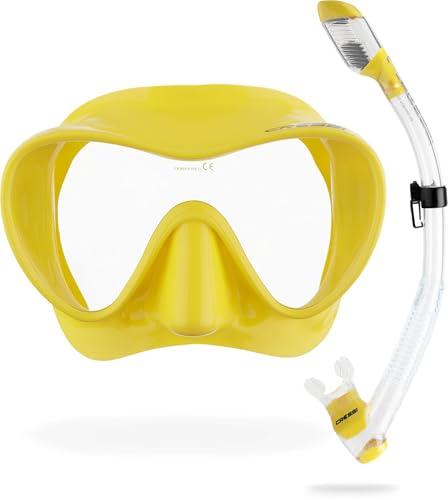 CRESSI F1 Combo Set - Combo Set Maschera Frameless F1 & Snorkel Dry per Immersioni e Snorkeling, Giallo, Taglia Unica, Unisex