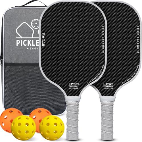 BAGAIL Set di racchette da pickleball, racchette con 4 palline, leggere - Elevato assorbimento degli urti - Ergonomiche, adatte per partite indoor e outdoor, Grigio