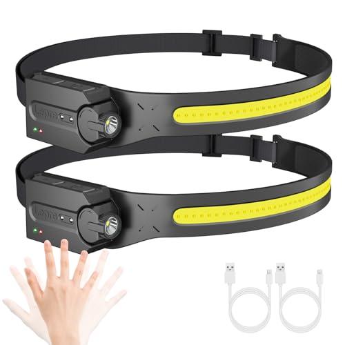 Lepro Torcia Frontale LED Ricaricabile, Lampada Frontale Super Luminosa, COB 230° ampia luce, 5 Modalità di Luce, IPX4 Impermeabile, Torcia da Testa per Campeggio, Corsa, Jogging, Trekking, 2pcs