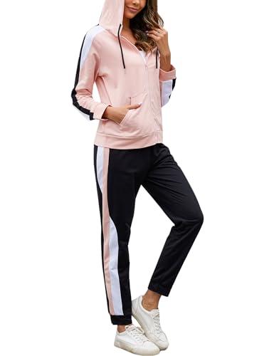 Litherday Tuta Donna Invernale Completo Sportivo Elegante in Cotone con Felpa e Pantaloni, Abbigliamento Donna per Jogging, Yoga, Fitness e Casa Rosa M