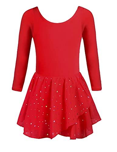 trudge Vestito da Balletto per Ragazze Abbigliamento da Balletto per Bambini Costume da Balletto a Maniche Lunghe Vestito da Ballo Rosso Body da Balletto con Gonna Tutu Corpo da Ballo 3-4 Anni