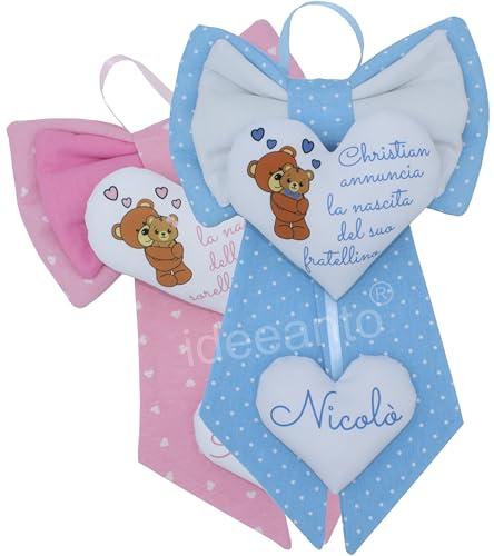 ideeanto Fiocco nascita coccarda nascita personalizzato con nome e frase fiocco nascita bimbo bimba Made in Italy