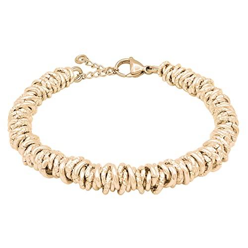 ParticolarModa Bracciale Donna regolabile nodini anellini lucido diamantato acciaio alluminio morbido 7 mm (Regolabile da 16 a 19 cm (x polso 13-15), Dorato)