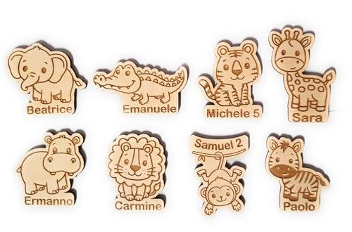 8 pz ciondolini/calamite animale della Savana - Safari PERSONALIZZATI- decorazione bomboniere, segnaposto, nascita, battesimo, baby shower, compleanno-Leone, giraffa, zebra, scimmia