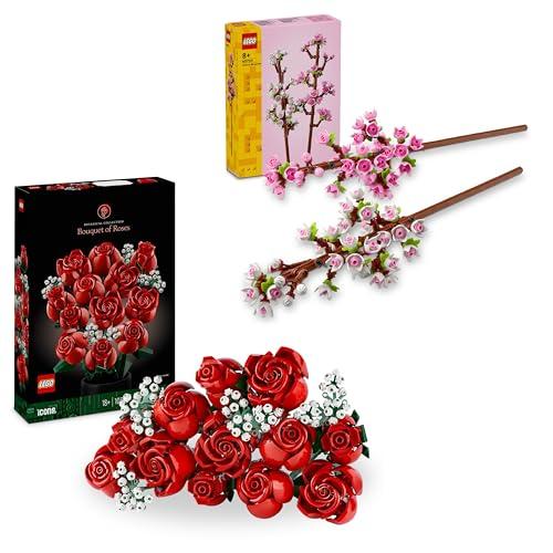 LEGO Bundle Fiori Romantici - Set di Costruzioni per Adulti con Bouquet di Rose (10328) e Fiori di Ciliegio (40725) - Decorazione Casa con Fiori Artificiali - Regalo di San Valentino per Donna e Uomo