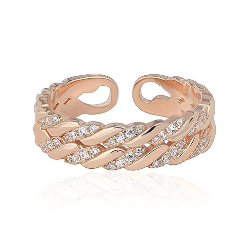 Anello da pollice in argento 925 per donna Anello d'oro impilabile e delicato Anello d'amicizia fatto a mano con torsione impilata (Oro rosa)