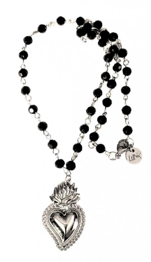 Collana Cuore Sacro Ex Voto Con Perline in Vetro Sfaccettato Con Ciondolo Cuore Sacro Idea Originale per Regalo Cuore Sacro perline vetro 4 mm