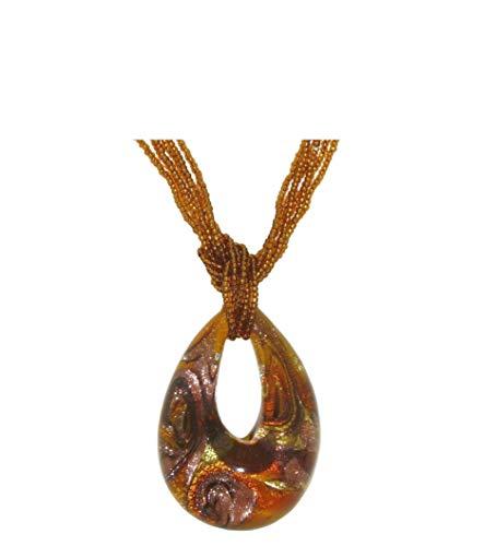 Venetiaurum - Collana Multifili Da Donna Con Pendente In Vetro Originale Di Murano E Argento 925 - Gioiello Made In Italy Certificato
