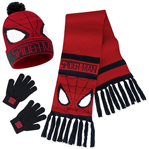 Marvel Spiderman Accessori Invernali Bambino - Sciarpa, Guanti e Cappello Set (Rosso Spiderman)