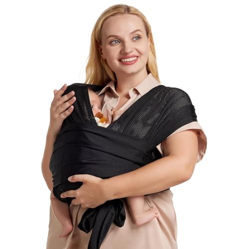 Momcozy Fascia Neonato Con Fibbia, Wrap/Marsupio Regolabile In Rete Traspirante Air-Mesh, Facile Da Indossare, 3,6–15 Kg, Vita 76–119 Cm，Nero pece