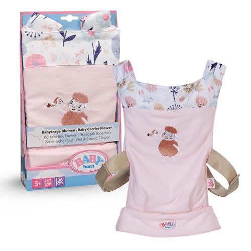 BABY born Marsupio – Porta bambola per bambini con 2 posizioni & cintura regolabile – Marsupio rosa con dettagli floreali – Accessorio per bambole da 36 cm & 43 cm