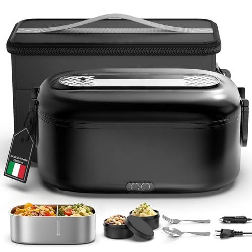 Scaldavivande Elettrico Portatile, 100 W Porta Pranzo Termico con Borsa Termica, 1.5 L 3 In 1 Scalda Vivande Elettrico, 12 V/24 V/220 V Lunch Box Termico per Auto Camion e Ufficio, Nero
