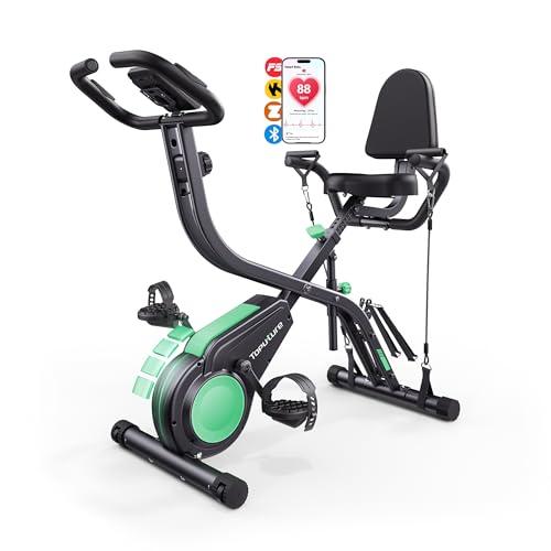 2026 Toputure Cyclette da Casa Pieghevole con APP, Cyclette Pieghevole 5 in 1 con 16 Livelli di Resistenza, Banda Elastica, Monitor LCD e Sensore di Frequenza Cardiaca, Portata fino a 140 kg