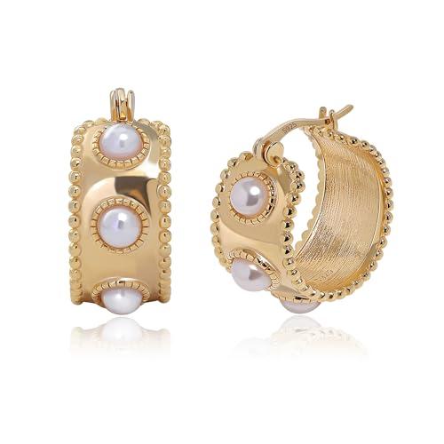 Meissa Orecchini Donna Argento 925 Orecchini Cerchio Perle Orecchini Ipoallergenico Oro Gioielli d'autunno Regalo Donna Compleanno con Confezione, Oro