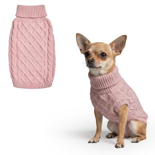 Spark Paws Maglione per cani in maglia per cani di taglia piccola, media e grande, maglione a collo alto invernale lavorato a maglia per il freddo, (rosa a treccia, S)