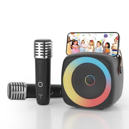 Karaoke per Bambini con 2 Microfono, Regalo Bambina 3-12 Anni Microfono Bluetooth Per Ragazzi e Ragazze, Portabile Macchina Karaoke con Design Supporto per Telefono, sistema PA per feste a casa(Nero)