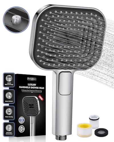 Soffione Doccia Anticalcare, Doccino per Doccia Alta Pressione, Doccetta Grande 135 mm 【Silicone Qualità Alimentare】, 【Risparmio idrico 43%】, Telefono Doccia 3 Modalità di Getto, Cromato (senza tubo)