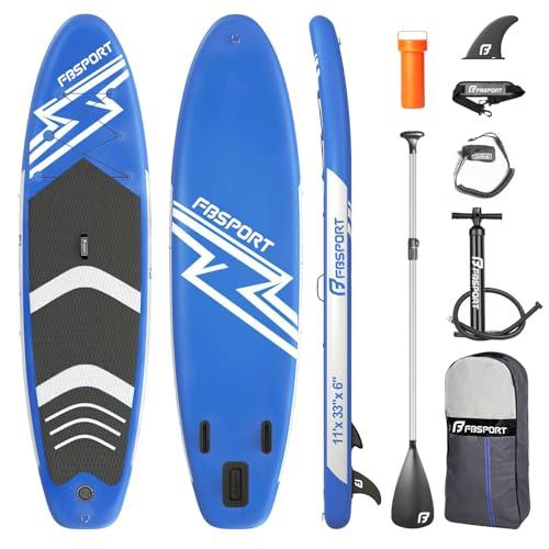 FBSPORT Tavola da SUP Gonfiabile SUP, Stand Up Paddling Board, Stand Up Paddle Board Gonfiabile per Stand Up Paddling 15CM Spessore, Surf con Alluminio Regolabile SUP Paddle + Pompa(Blue)
