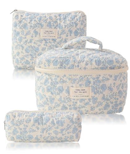 3 Piezas Beauty Case Da Viaggio Morbido Grande Makeup Bag Pochette Donna Trucchi Trousse (Piccola Orchidea Bianca)