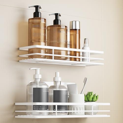 Saffruff 2 Ripiani Doccia Senza Foratura, Bianco, 2 Pezzi, Per Doccia, Bagno, Mensola Da Bagno, Supporto Per Shampoo, Con 2 Superfici Adesive