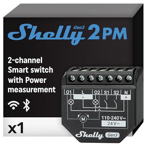 Shelly 2PM Gen3 - Wi-Fi Interruttore Intelligente Relé, 2 Canali, 16А, Monitora il Consumo di Energia, Controllo Remoto e Automazione, Illuminazione, Nessun Hub Richiesto, Alexa, Google Home