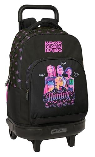 K-POP Demon Hunters - Zaino grande con ruote, compatto, rimovibile, ideale per bambini di diverse età, comodo e versatile, qualità e resistenza, 33 x 22 x 45 cm