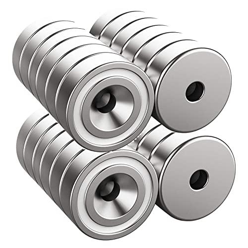 Magnetpro 24 magneti da 10 kg, 20 x 7 mm, con foro e capsula, calamita a testa svasata con viti