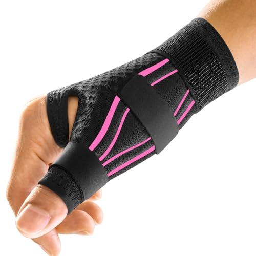 FREETOO Tutore Pollice Sinistro e Destro Ergonomico per Tendinite, Tutore Rizoartrosi Pollice e Dito a Scatto, Stabilizzatore Pollice per Sindrome di De Quervain, Frattura, Distorsione (S/M Rosa/Nero)