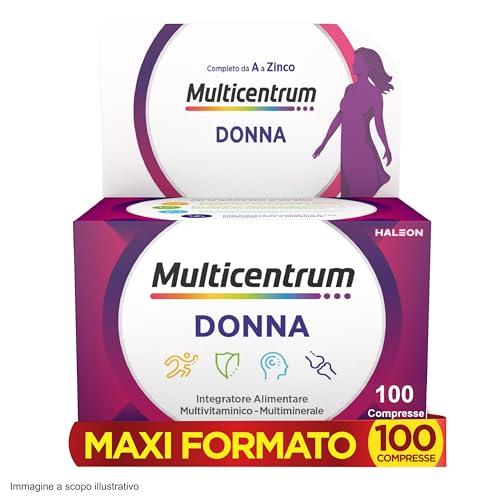 Multicentrum Donna Integratore Multivitaminico completo per donna, con Vitamina D, K, Acido Folico, Calcio, Ferro, per combattere stanchezza e affaticamento, 100 Compresse