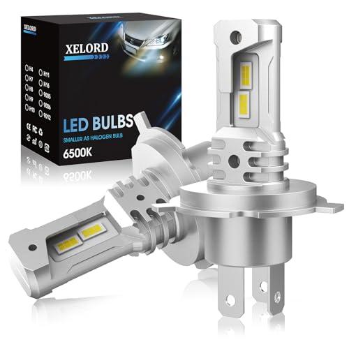 XELORD H4 LED Lampadine Auto 6500K Bianco Freddo,50W 10000LM – Fari Anteriori Alta Luminosità,300% Più Luminoso delle Alogene,Plug and Play,2 Pezzi