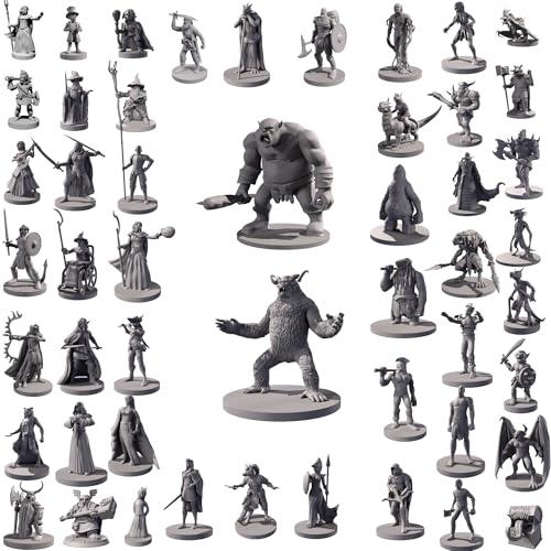 50 miniature uniche fantasy da tavolo RPG figure per Dungeons and Dragons, Pathfinder giochi di ruolo. Bulk non verniciato, ideale per D & D