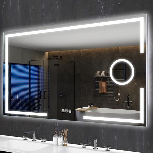 S'bagno 120 x 70 cm Sspecchio Bagno con Luce, Specchio Trucco con Luci con oscuramento antiappannamento, Telaio in alluminio Specchiera bagno con luce con specchio cosmetico ingrandente