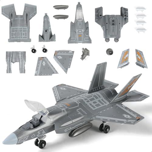 SEBUNAS Kit modello di aereo da caccia F-35 in scala 1:72, modello di aereo giocattolo militare F-35 in plastica con supporto, regalo per bambini (27 pezzi)