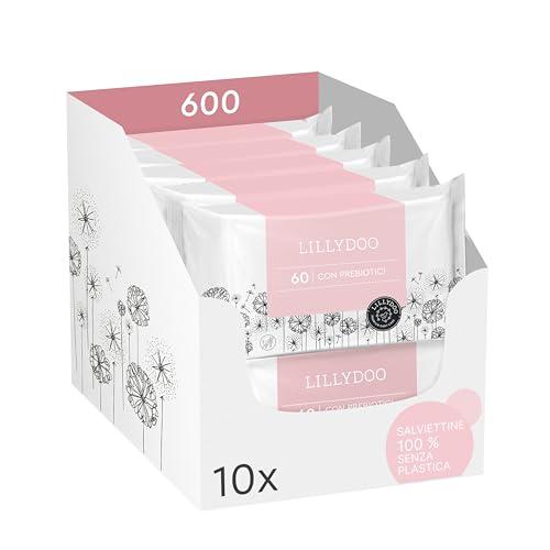 Salviettine con prebiotici LILLYDOO, 600 unità (10 x 60), 0% profumi e 100% tessuto senza plastica