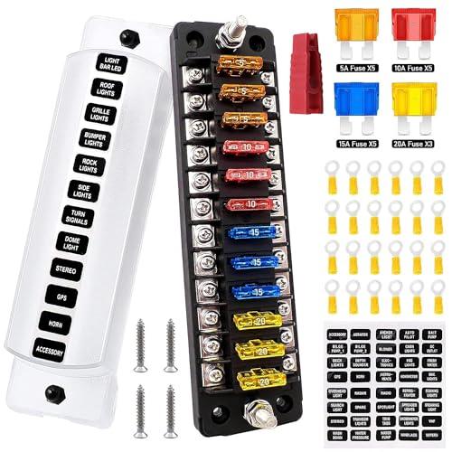 Greluma 1 pezzo Blocco fusibili a lama marina a 12 vie con bus negativo ATC/ATO Scatola portafusibili automobilistica impermeabile Pannello portacircuito standard per barca Yacht Veicolo