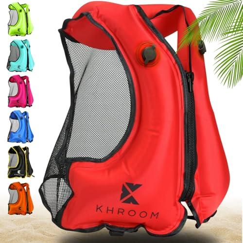 Khroom Aiuto al galleggiamento gonfiabile secondo l'ultima norma UE | 150-210 cm, fino a 100kg | Gilet da snorkeling gonfiabile | Giubbotto gonfiabile per Snorkel, Kayak, SUP (V2 rosso)