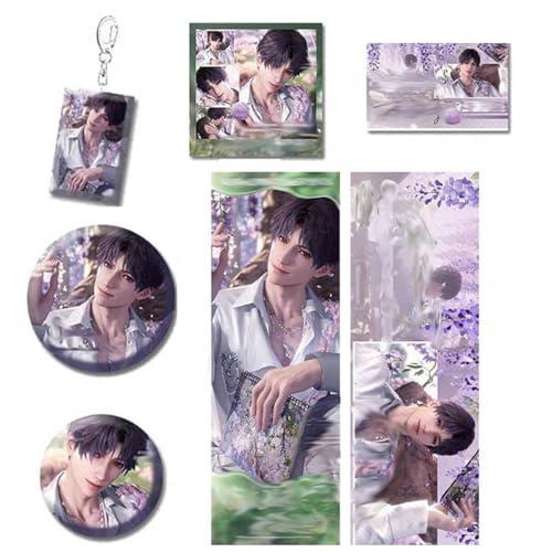 Love＆Deepspace Spring Decorazione 7 Set, Sylus Rafayel ShenXingHui Zayne Caleb Cosplay Portachiavi Badge Stand in Acrilico Carte, Anime Periferiche Merch (B)