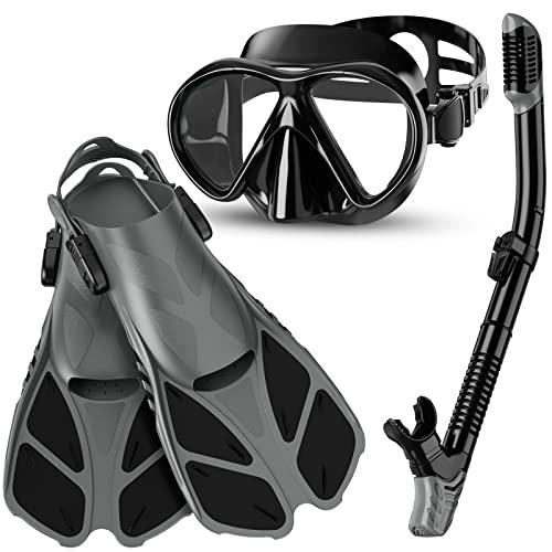Smyidel Set di boccaglio,Set per Snorkeling e Immersioni, Maschera Subacquea + Pinne + Tubo Respiratore + Sacca da Trasporto, Unisex Kit Maschera Nuoto per Adulti Adolescenti