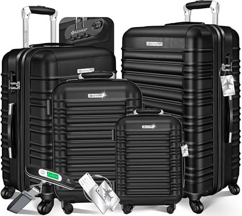 KESSER® Set di 4 valigie rigide, valigia da viaggio, set valigia trolley incl. bilancia per bagagli + etichetta per bagagli, serratura, 4 ruote ABS guscio duro manico telescopico S-M-L-XL