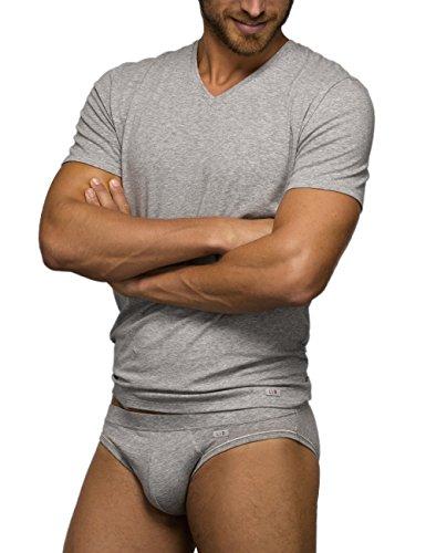 LVB T-Shirt Scollo a V Profondo in Cotone Supima Stretch Cotton Uomo, Grigio Melange, 5/L