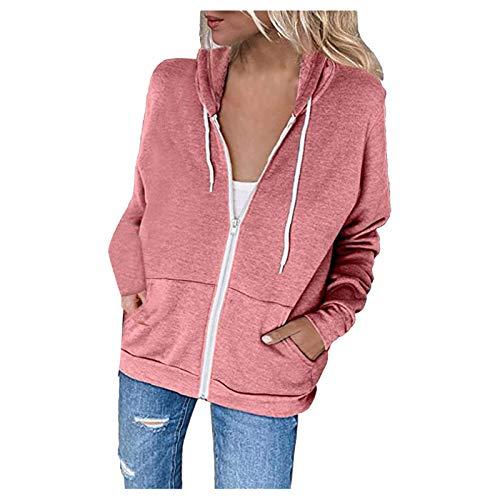 ADMAY Cappuccio casual donna in tinta unita cerniera Bonprix, Colore: rosa., XL