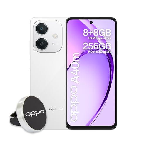 OPPO A40M Smartphone, Fotocamera AI 50MP, Selfie 5MP, Display 6.67” 90HZ LCD HD+, 5100mAh, RAM 16GB (8+8) +ROM 256GB (esp1TB), IP54, Supporto Auto [Versione Italia], Starlight White