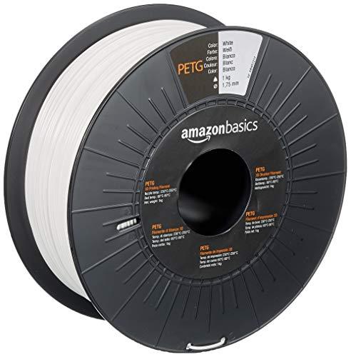 Amazon Basics - Filamento per stampanti 3D, in PETG, 1.75 mm, bianco, 1 kg per bobina