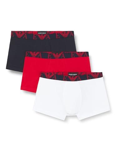 Emporio Armani Bold Monogram 3-Pack Trunk Trunks, Marin/Rosso Lac/BIAN, S Men's