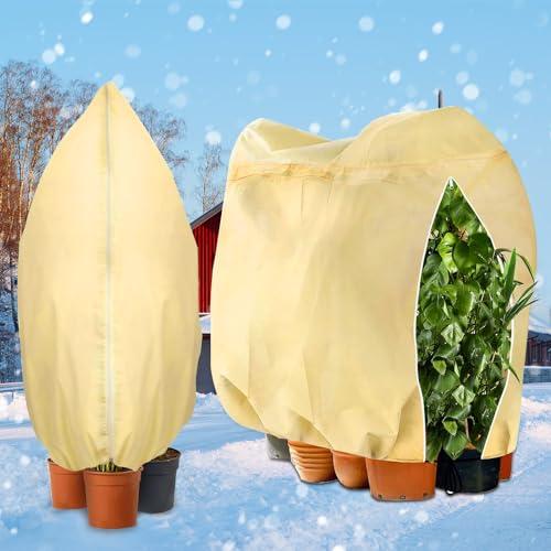 MWZEAUL 2 Pezzi Cappuccio Protezione per Piante Inverno, 180 x 120 cm Telo per Piante Inverno Antigelo, con Cerniera e Coulisse, Resistente agli Strappi, Riutilizzabile Protezione Invernale Piant